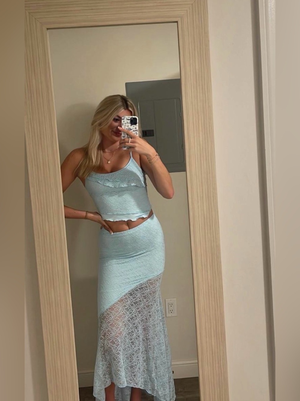 Light Blue Lace Set Maxi Skirt & Tank top - Women's Stylish Summer Skirt